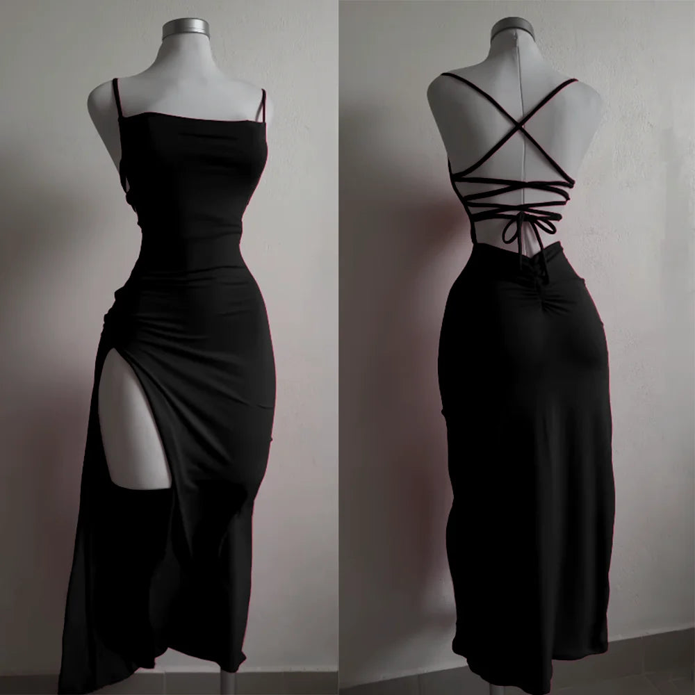 Elegant Thin Strapped Drawstring Dress