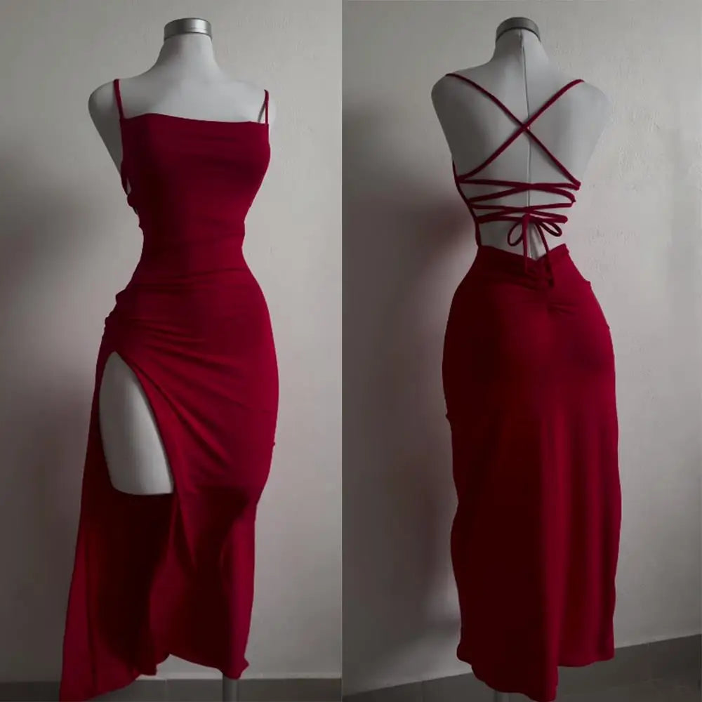 Elegant Thin Strapped Drawstring Dress
