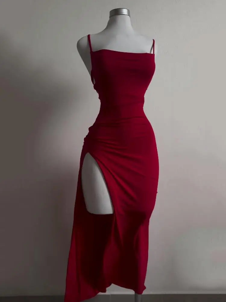 Elegant Thin Strapped Drawstring Dress