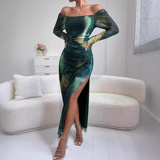 Multicolored Off-shoulder Dress