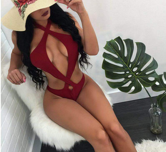 Sexy Halter Cross One Piece Swimwear