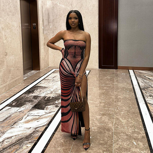 Tube Top High Slit Long Dress