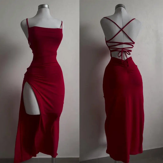 Elegant Thin Strapped Drawstring Dress